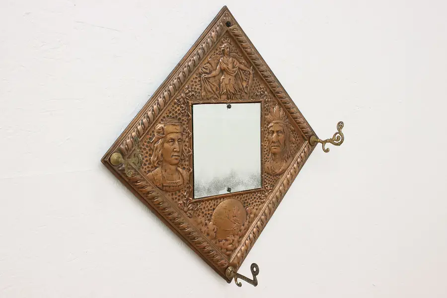 Photo of Victorian Antique Columbus & Indian Hat Wall Rack & Mirror