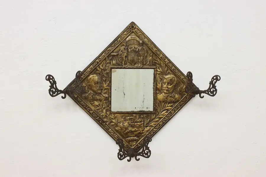 Photo of Victorian Antique Wall Mirror & Hat Rack Remember the Maine