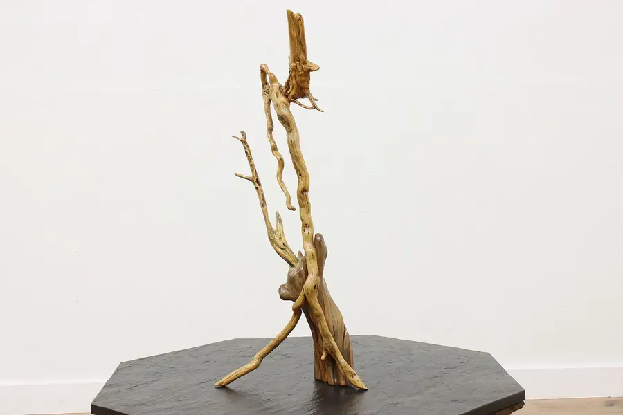 Photo of Driftwood Vintage Statue Man with Hat Sculpture 36"