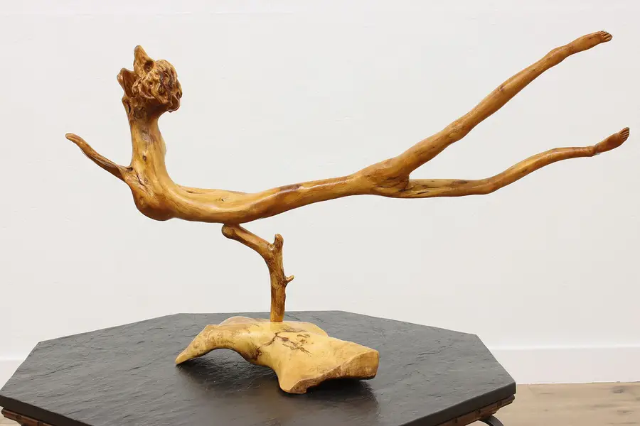 Photo of Coastal Driftwood Vintage Swimming Man Sculpture 43"