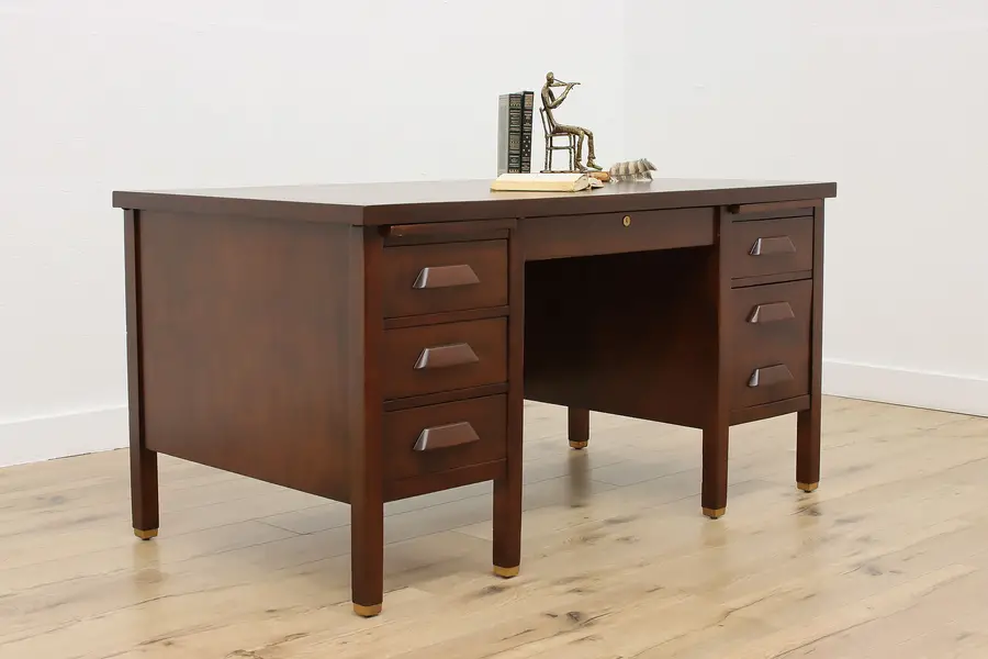Photo of Traditional Vintage Walnut Office or Library Executive Desk