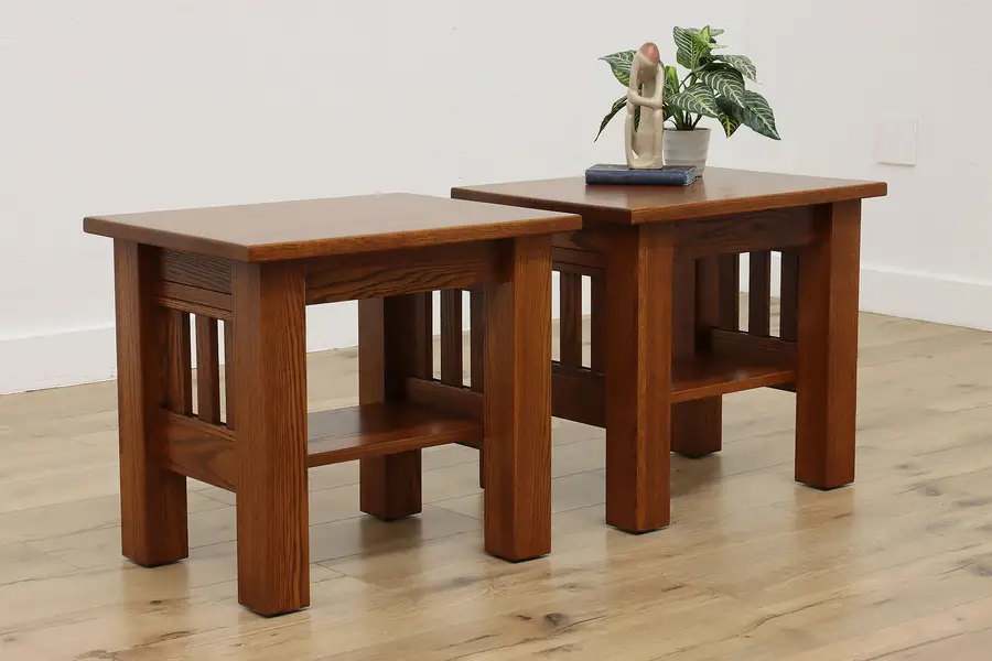 Photo of Pair of Craftsman Mission Oak Vintage End or Side Tables