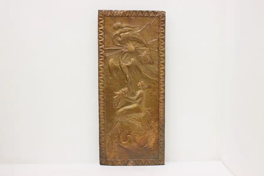 Photo of Bali Vintage Embossed Copper Plaque, Goddess & Peacocks 26.5"