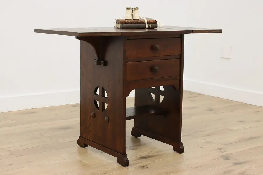 Photo of Arts & Crafts Mission Oak Antique Drop Leaf Side Game Table
