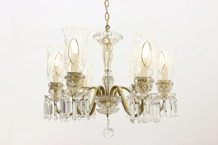 Photo of Cut Crystal Prisms 6 Candle Vintage Czech Chandelier