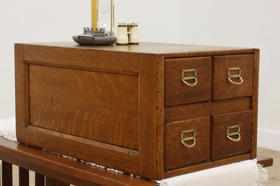 Photo of Traditional Antique Oak Tabletop Card Collector File Cabinet