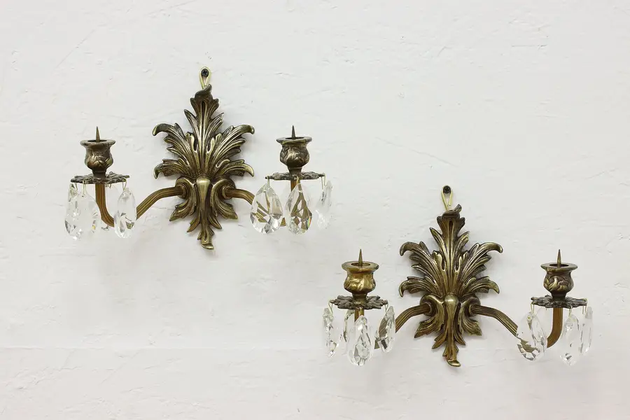 Photo of Pair of Renaissance Vintage Brass Double Wall Candle Sconces