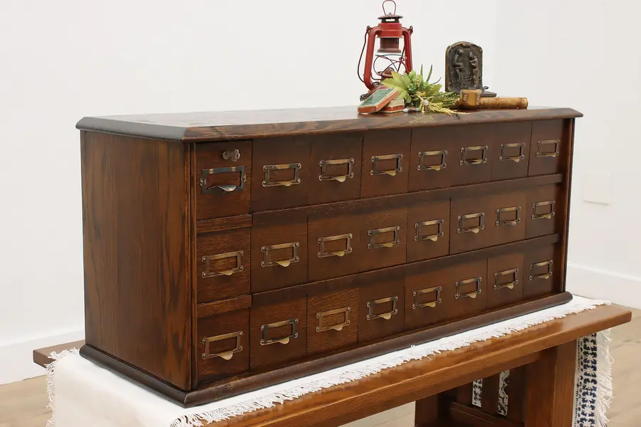 Photo of Victorian Oak Antique Puzzle File or Collector Cabinet Acers