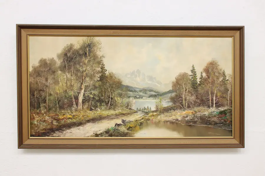 Photo of Forest Road Vintage Original Oil Painting Fruhmesser 39.5"