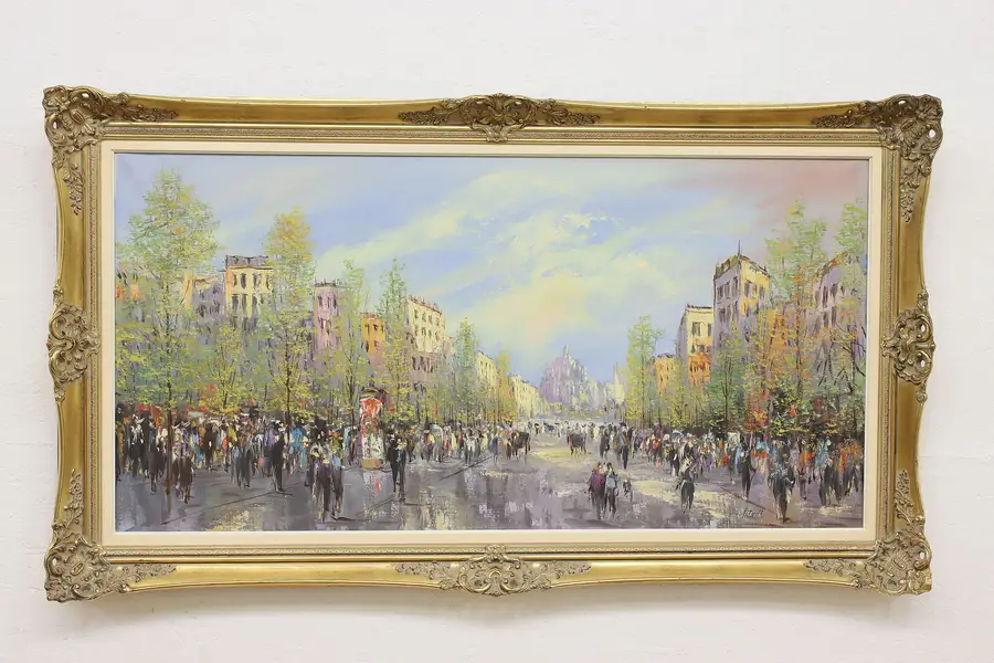Photo of City Plaza Italy Vintage Original Oil Painting Vitelli 56"