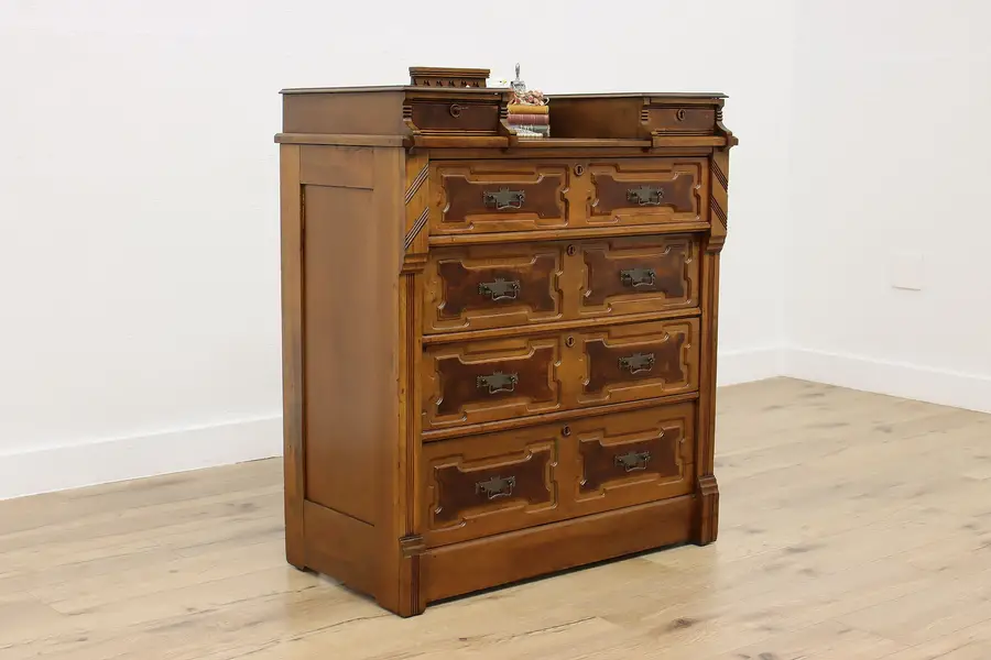 Photo of Victorian Eastlake Antique Walnut Dresser, Jewelry Drawers