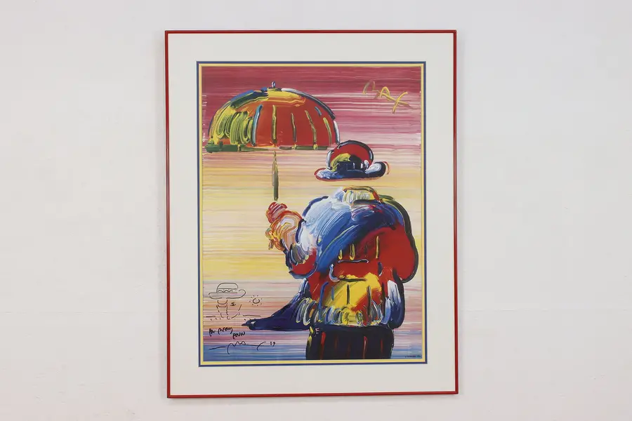 Photo of Umbrella Man Vintage Art Print Signed Peter Max 39.5"