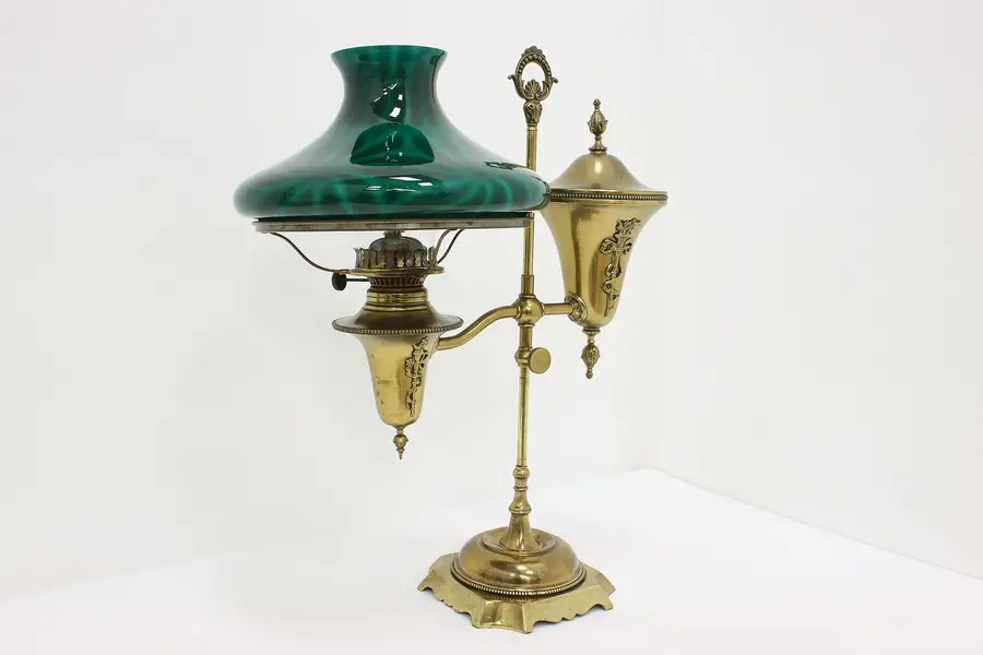 Photo of Victorian Antique Brass Desk Lamp Emerald Shade Manhattan