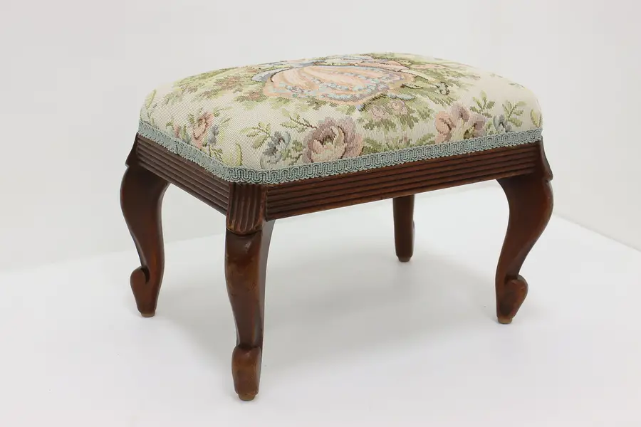Photo of Traditional Vintage Mahogany & Tapestry Footstool