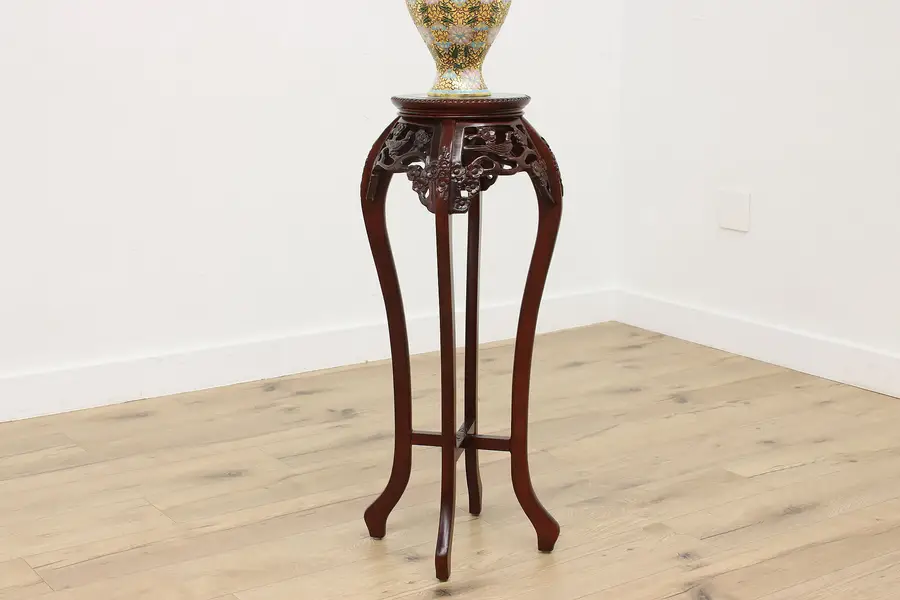 Photo of Asian Vintage Marble Top & Carved Teak Pedestal or Stand