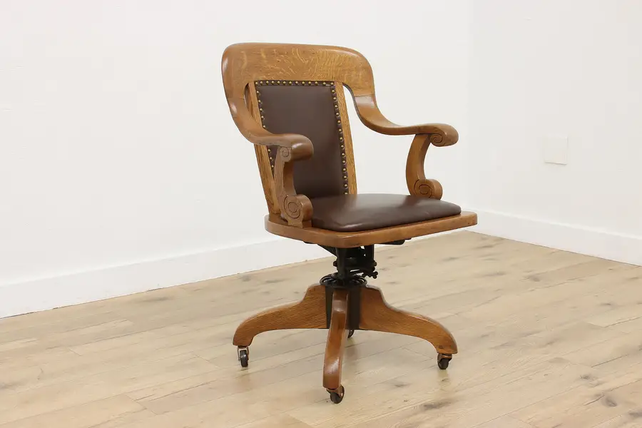Photo of Empire Antique Oak Swivel Adjustable Office Desk Chair