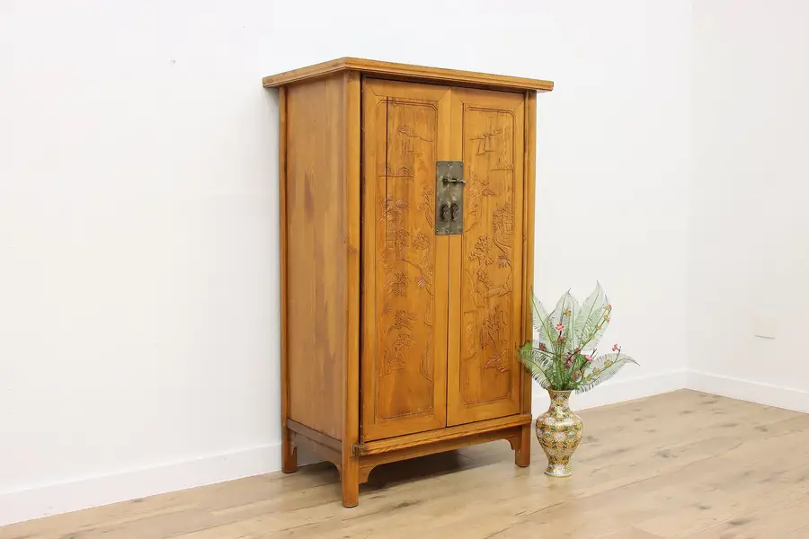 Photo of Chinese Vintage Carved Ash Wardrobe Armoire or Closet