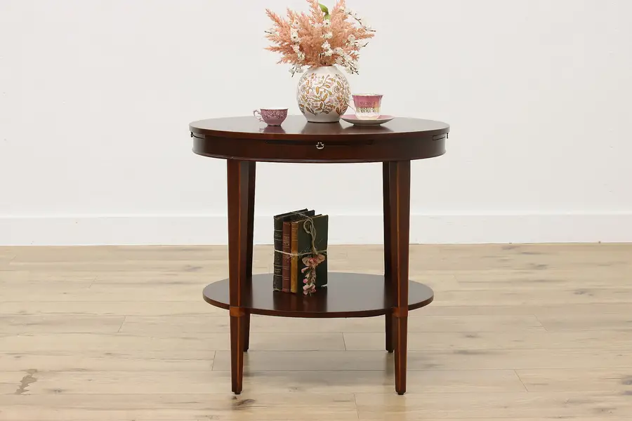 Photo of Hepplewhite Vintage Mahogany Oval Tea Table, 4 Pullouts