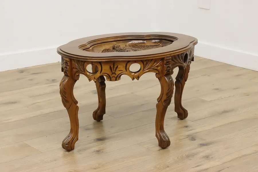 Photo of Traditional Vintage Walnut Coffee Table, Carved Eagle