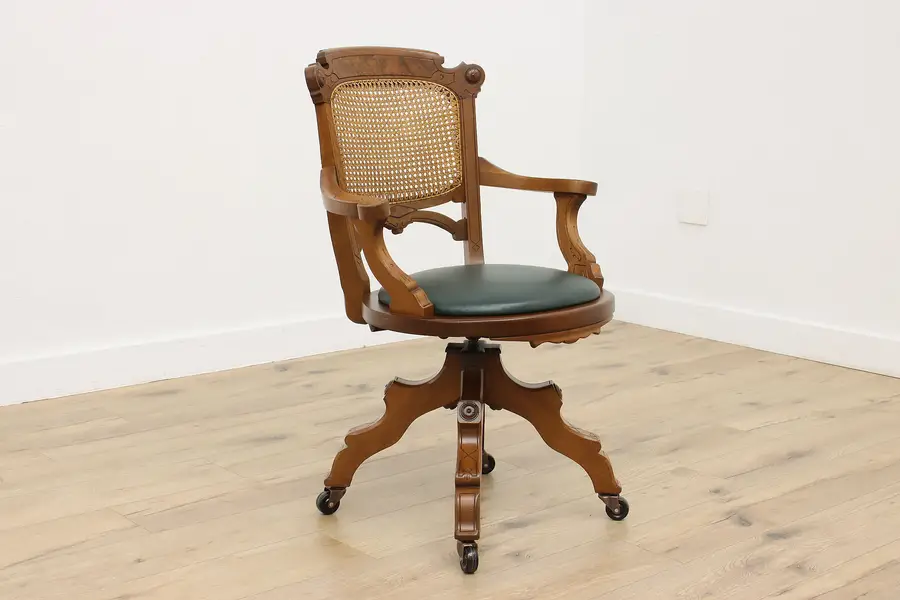 Photo of Victorian Eastlake Antique Walnut Swivel Desk Chair Heywood