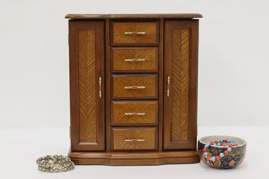 Photo of Art Deco Vintage Oak Jewelry Armoire Chest, Swing Out Doors