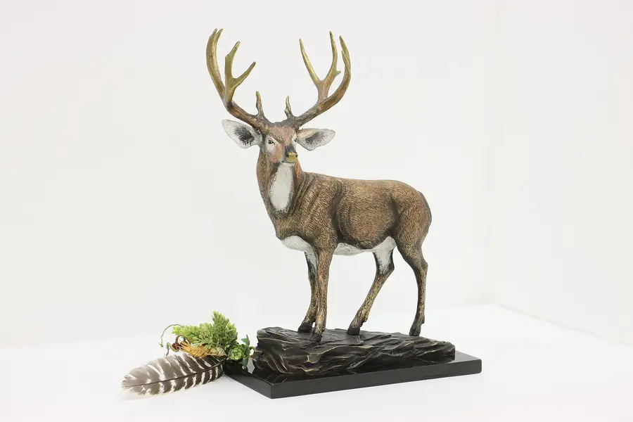 Photo of White Tail Buck Deer Sculpture Patinated Bronze Statue 18"