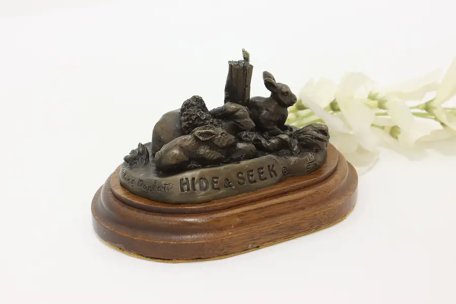 Photo of Hide & Seek Vintage Bronze Rabbits Sculpture, Marlatt