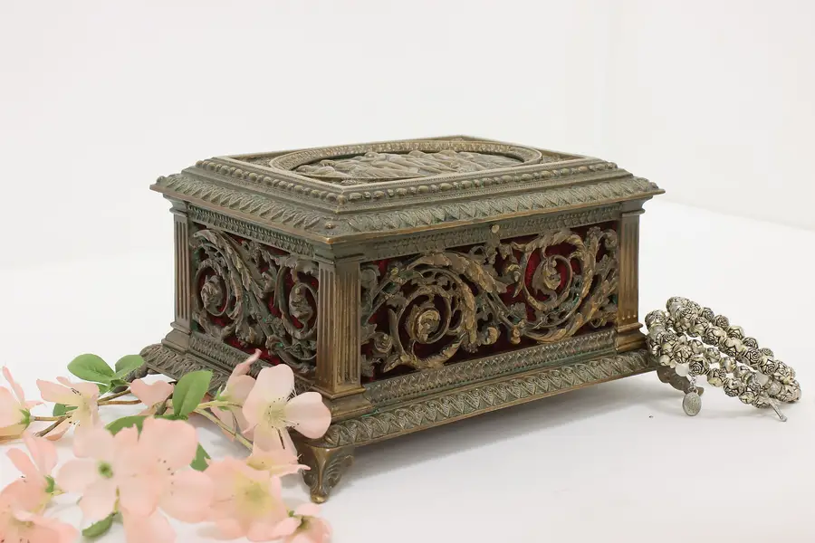 Photo of Classical Antique Bronze Jewelry Trinket Box, Greek Muses