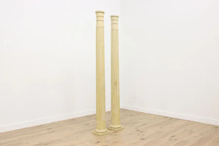 Photo of Pair of Classical Vintage Marbleized Pine Salvage Columns 8'