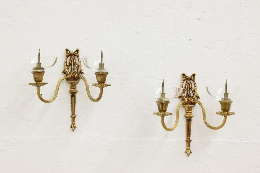 Photo of Pair of Traditional Vintage Brass Wall Candle Sconces