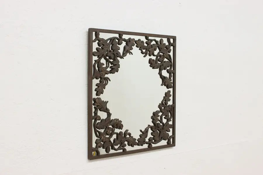 Photo of Contemporary Patinated Hall or Bath Wall Mirror, Tin Leaves