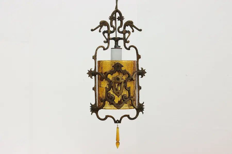 Photo of Renaissance Antique Stained Glass Shade Hall Light Fixture