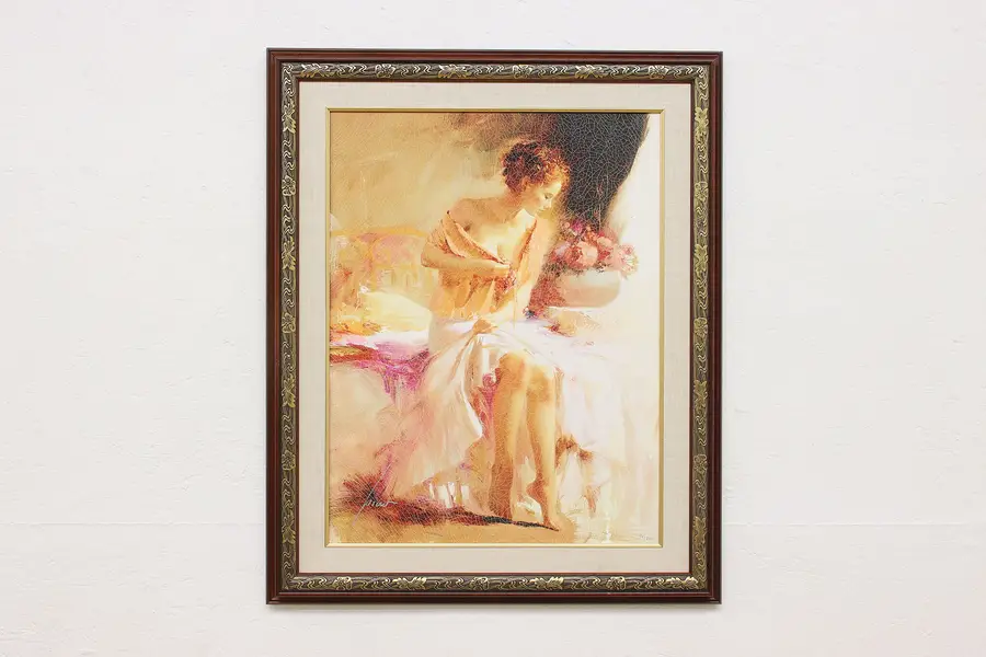 Photo of Boudoir in Morning Vintage Original Oil Painting, Pi 33.5"
