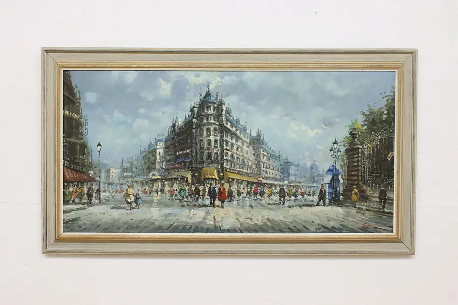 Photo of French City Scene Vintage Original Oil Painting Ferro 54"