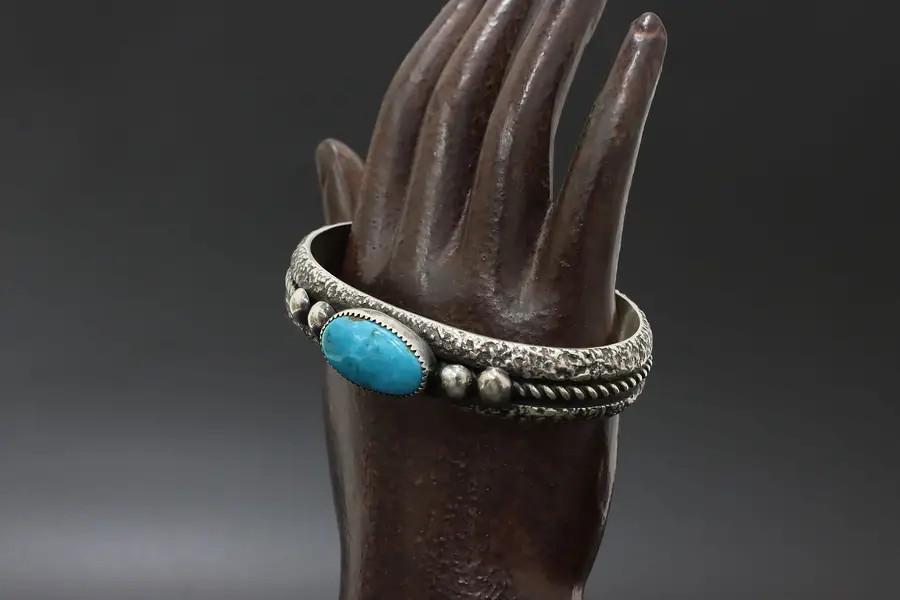 Photo of Navajo Style Sterling Silver & Turquoise Cuff Bracelet