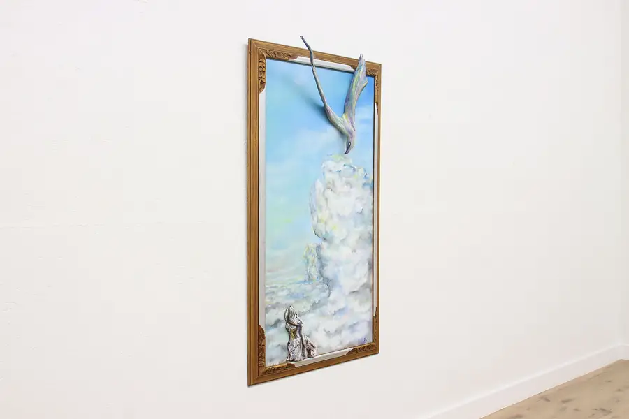 Photo of Diving 3D Seagull Vintage Original Oil Painting JS 57.5"