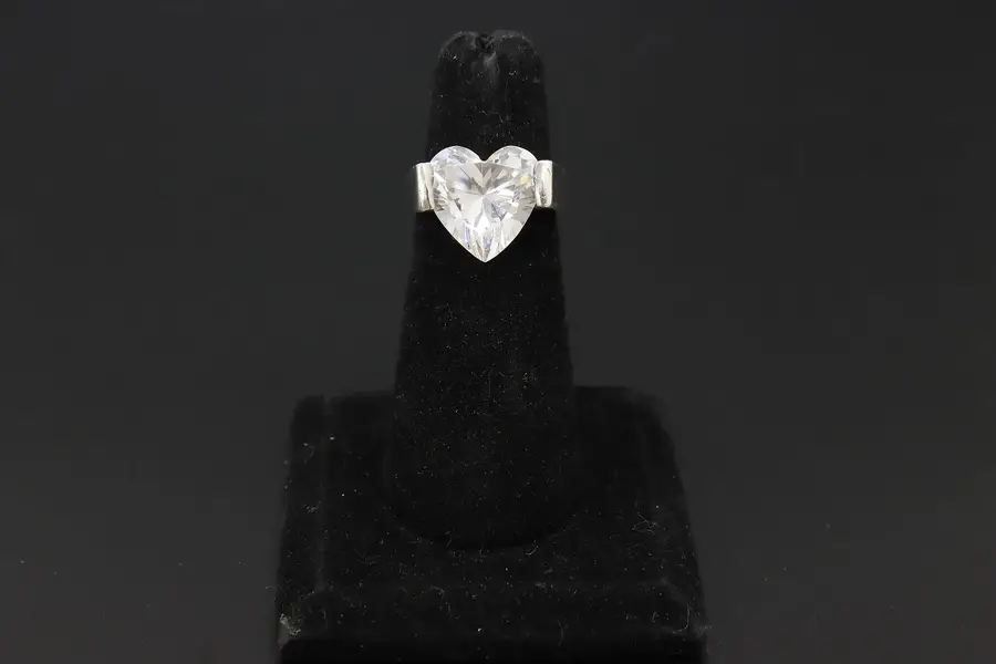 Photo of 925 Sterling Silver Large Heart CZ Solitaire Ring