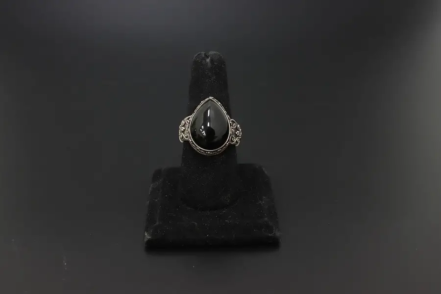 Photo of Bali Sterling Silver Black Onyx Teardrop Scrollwork Ring