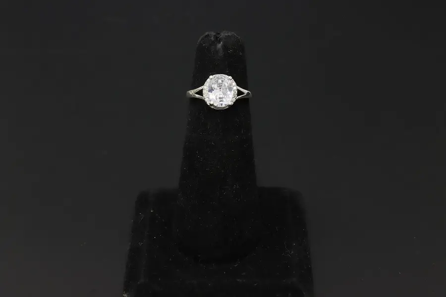 Photo of 925 Sterling Silver Round CZ Halo Solitaire Ring