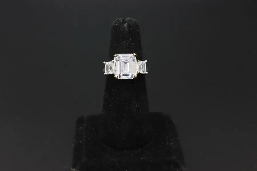 Photo of 925 Sterling Silver Three-Stone Emerald Cut CZ Ring