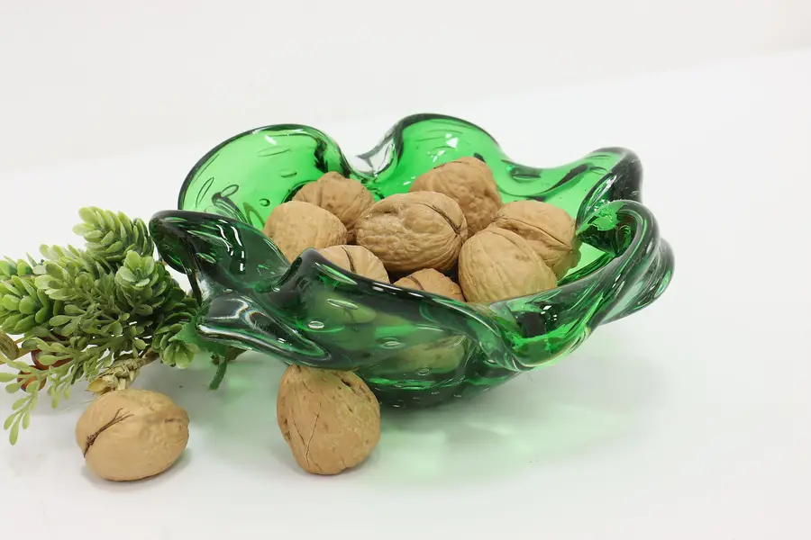 Photo of Italian Vintage Emerald Blown Art Glass Jewelry Candy Dish