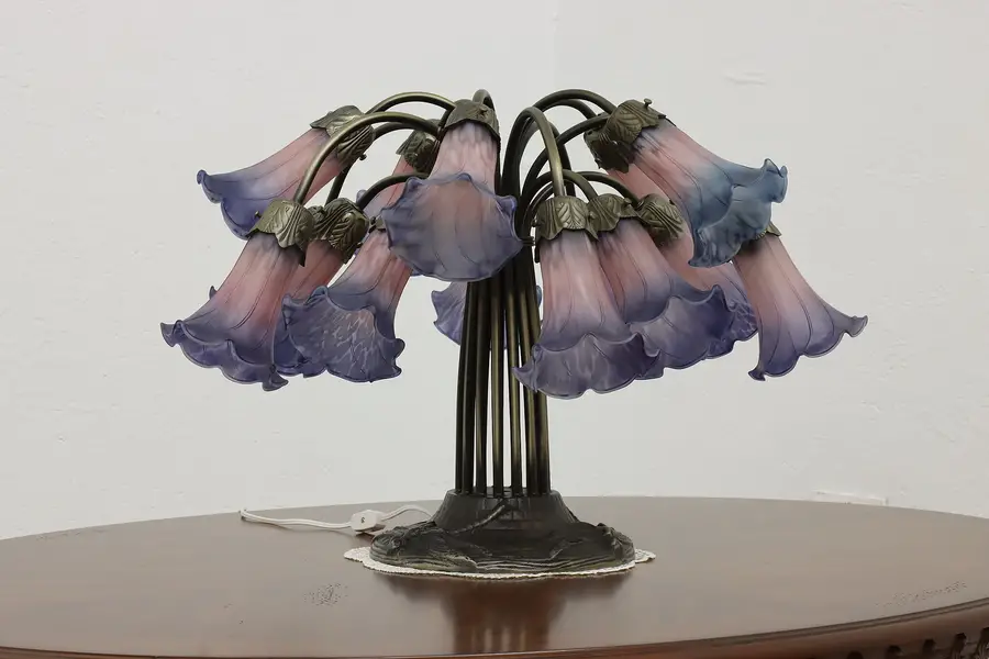 Photo of Art Nouveau Vintage Blown Glass Shades Dragonfly Table Lamp