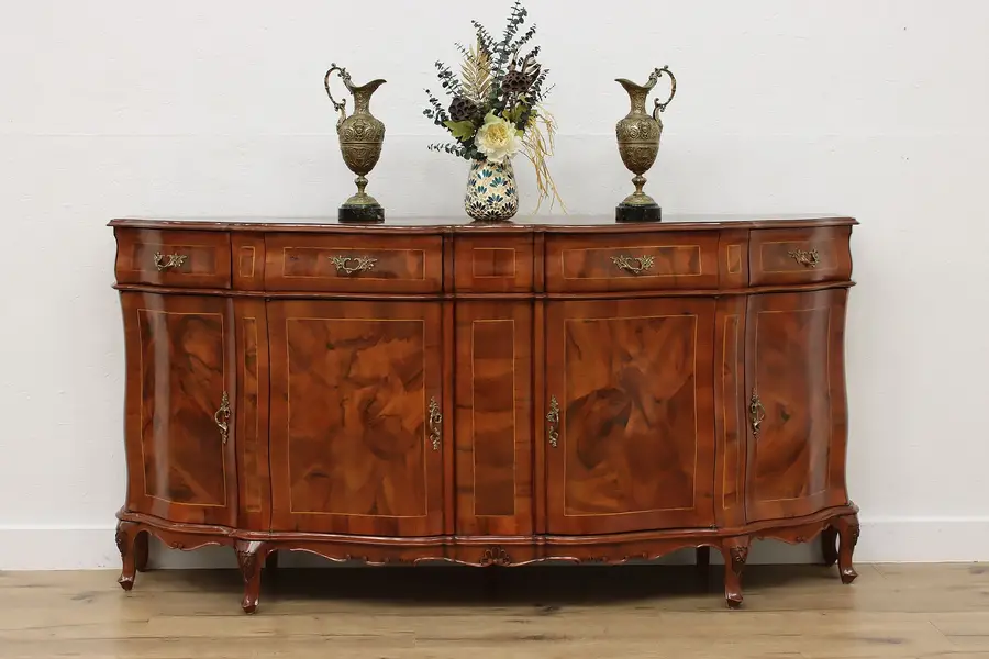 Photo of French Vintage Walnut & Inlay Bar Cabinet Server or Buffet