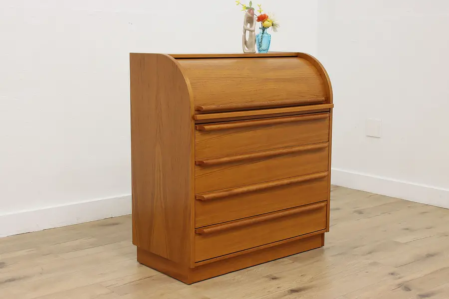 Photo of Midcentury Modern Vintage Teak Roll Top Library Office Desk