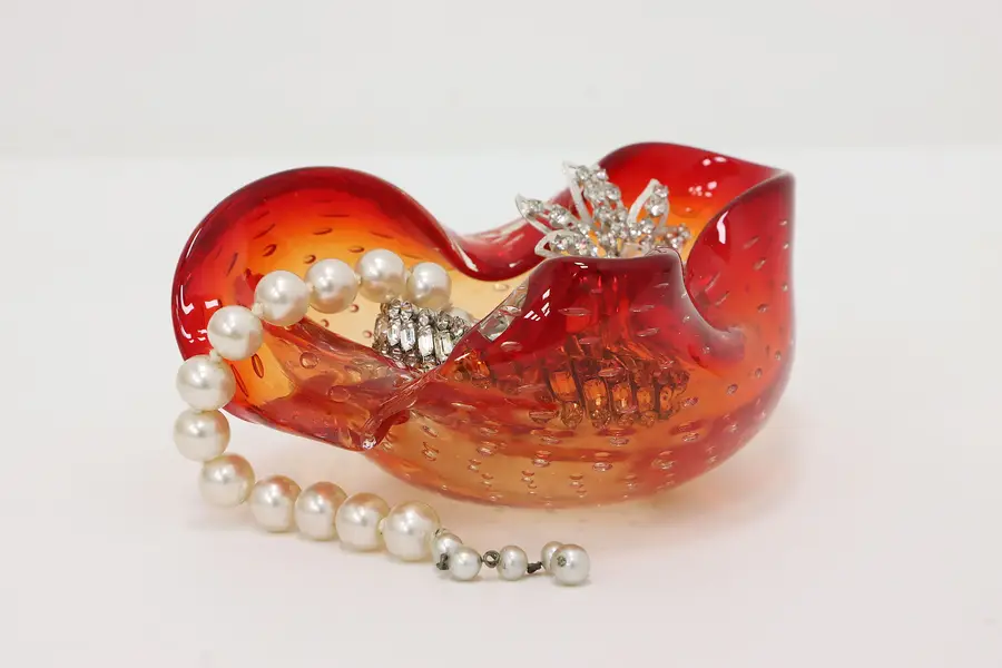 Photo of Murano Vintage Red & Orange Blown Art Glass Jewelry Dish