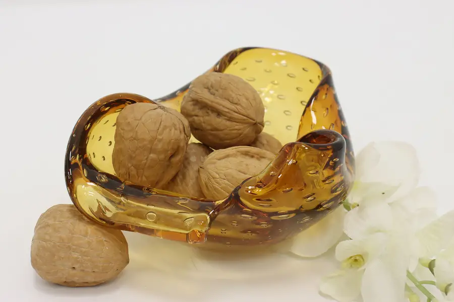 Photo of Italian Vintage Orange Blown Art Glass Candy Bowl
