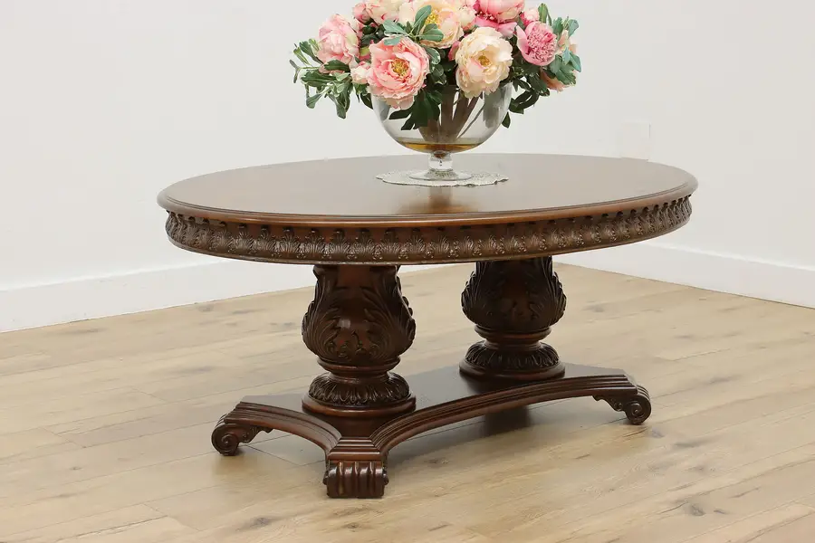 Photo of Classical Vintage Carved Chestnut Twin Pedestal Coffee Table