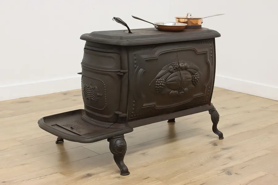 Photo of Victorian Antique Cast Iron Kitchen Stove, Fruits, Brand