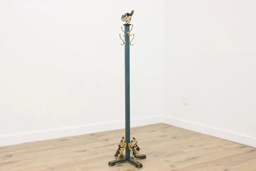 Photo of Folk Art Vintage Hand Painted Cat & Dogs Hall Tree or Stand
