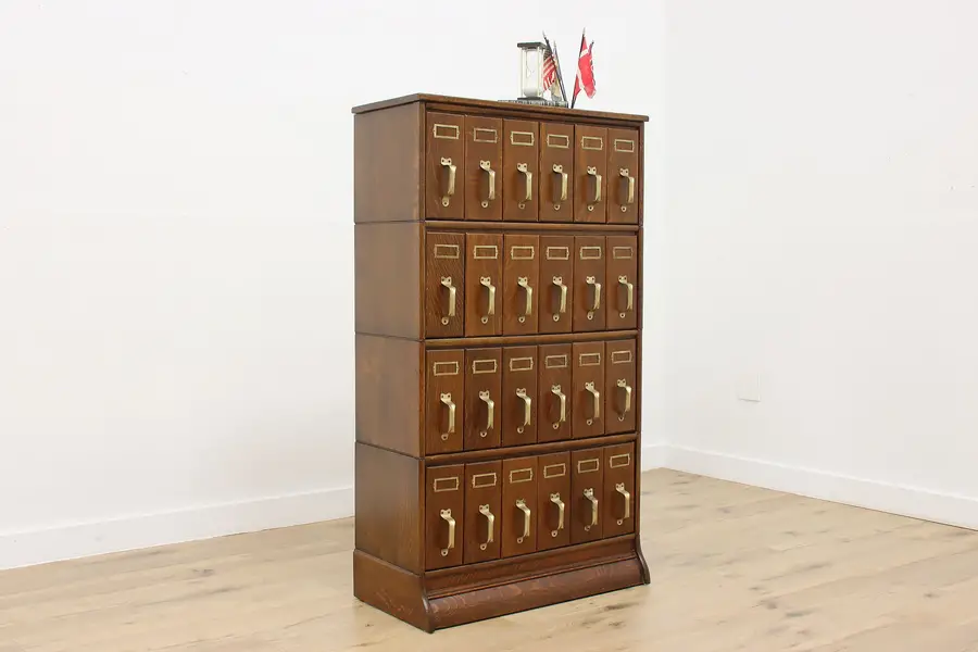 Photo of Craftsman Antique Oak 24 Drawer Office Library File Cabinet
